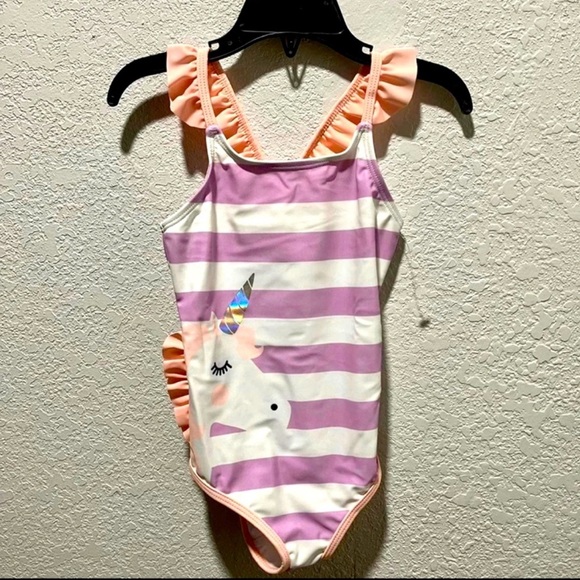 Sweet Pineapple NWOT Purple and White Striped Unicorn Swimsuit - Picture 1 of 7